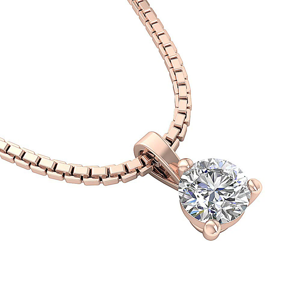 Classic Round Solitaire Diamond Necklace 14k/18k Yellow, White & Rose Gold in I1/SI1 G 0.50-1.00Carat - Image 12