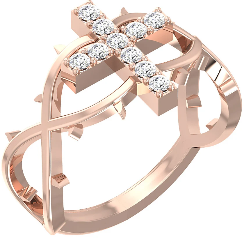 The Hazel Cross Anniversary Wedding Ring Round Cut Genuine Diamond 14K Solid White Gold - Image 3