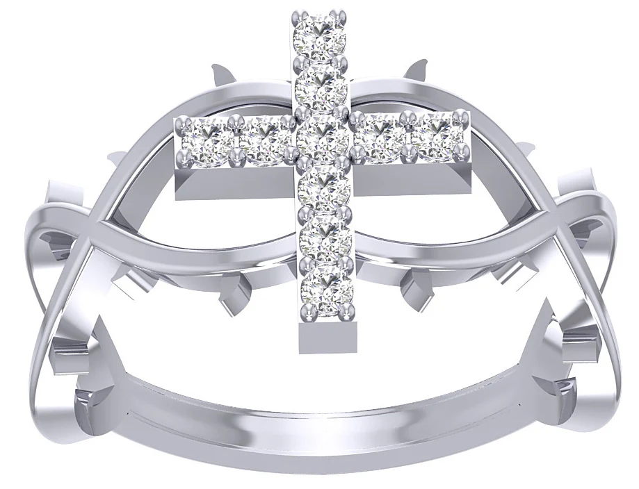 The Hazel Cross Anniversary Wedding Ring Round Cut Genuine Diamond 14K Solid White Gold - Image 4