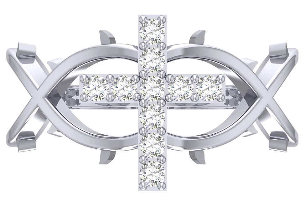 The Hazel Cross Anniversary Wedding Ring Round Cut Genuine Diamond 14K Solid White Gold - Image 8