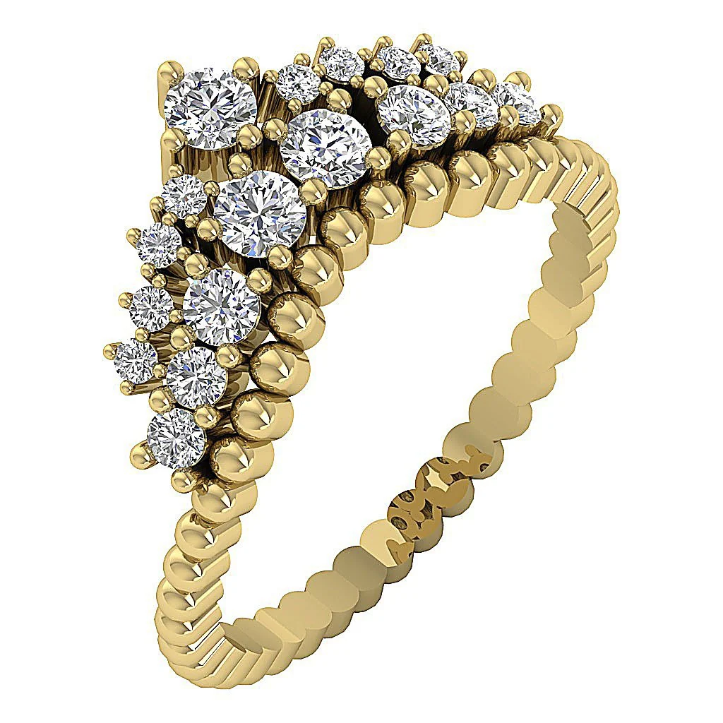 The Iris Designer Anniversary Ring Round Diamond 14K Solid Yellow Gold Prong Set 10.50 MM