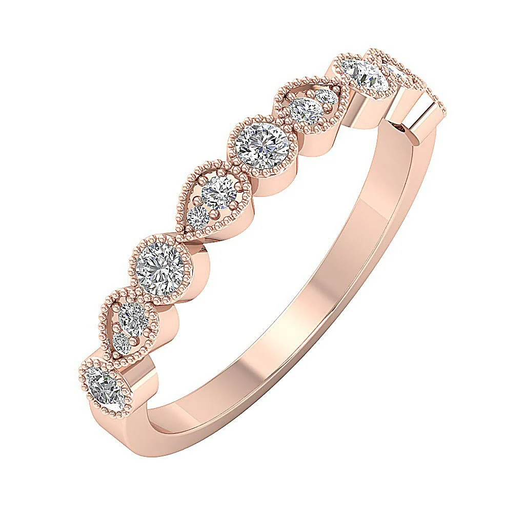 The Abigail Designer Engagement Natural Round Diamond Milgrain Ring Prong Set 14K Solid Gold - Image 3