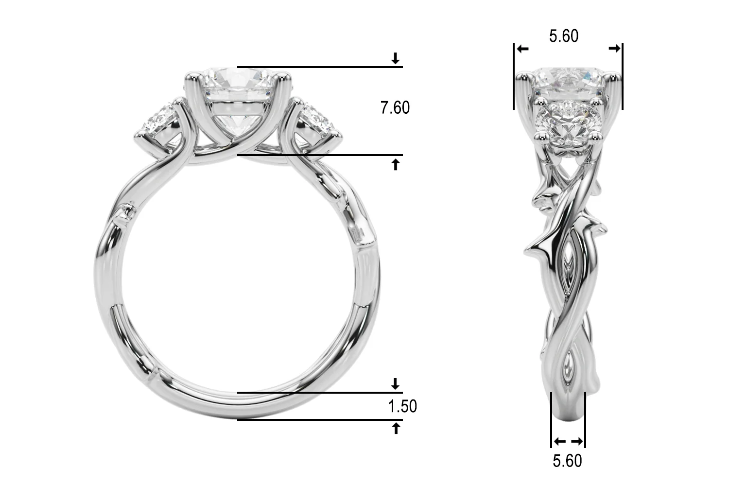 Designer Lab Grown Round Diamond VS/F 1.80-3.80Ct Three Stone Ring 14k Solid Gold - Image 10