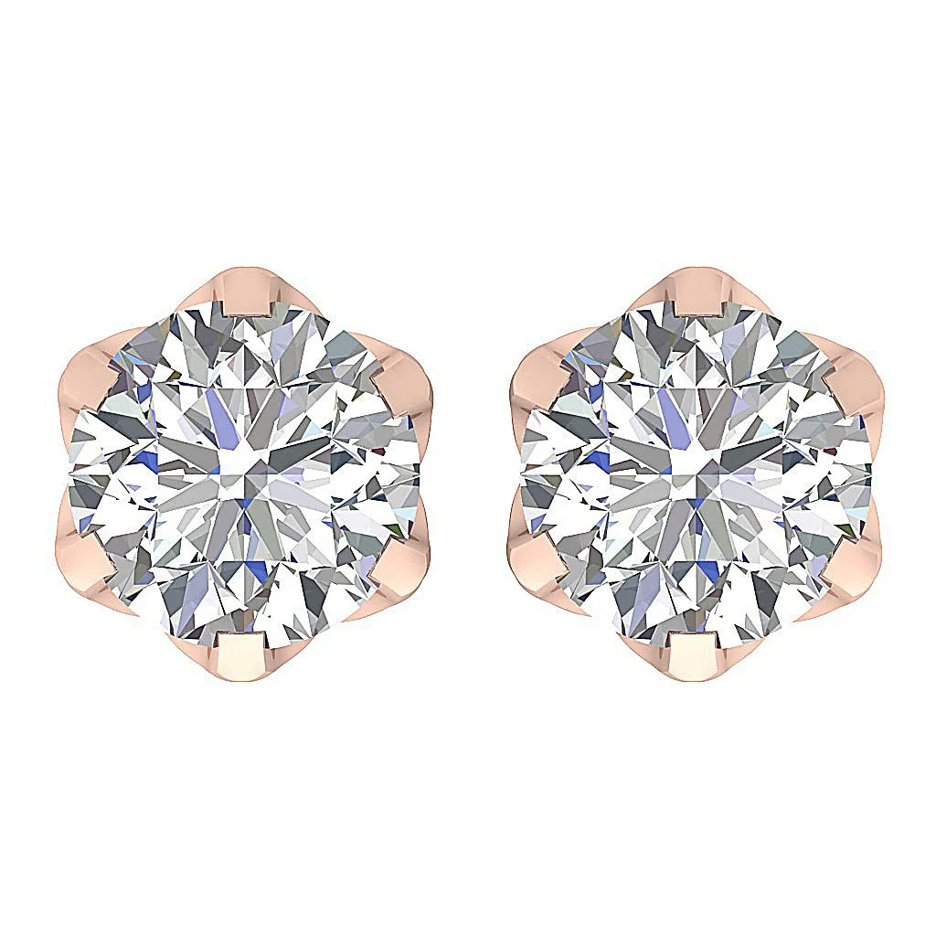 Designer Solitaire Stud Earring VS F 1.50-2.50 Carat Lab Grown Diamond 14K Rose Gold Six Prong Set - Image 2