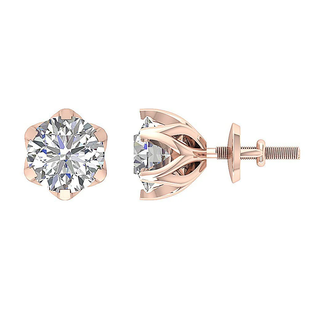 Designer Solitaire Stud Earring VS F 1.50-2.50 Carat Lab Grown Diamond 14K Rose Gold Six Prong Set - Image 7