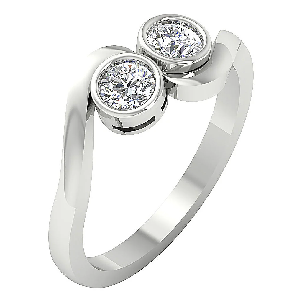 The Naomi Bezel Set Solitaire Round Diamond Forever Us 2 Stone Engagement Ring 14K Solid Gold - Image 3