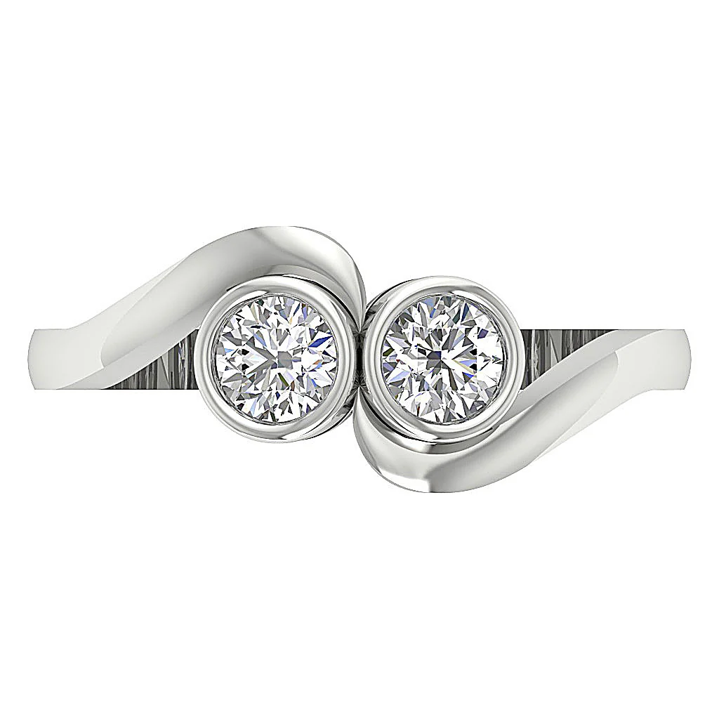 The Naomi Bezel Set Solitaire Round Diamond Forever Us 2 Stone Engagement Ring 14K Solid Gold - Image 6