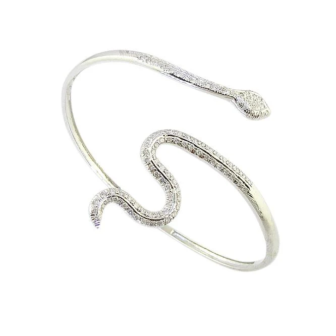 The Eliana Snake Adjustable Bangle Bracelet Round Cut Diamond Pave Set 14K White Gold - Image 3