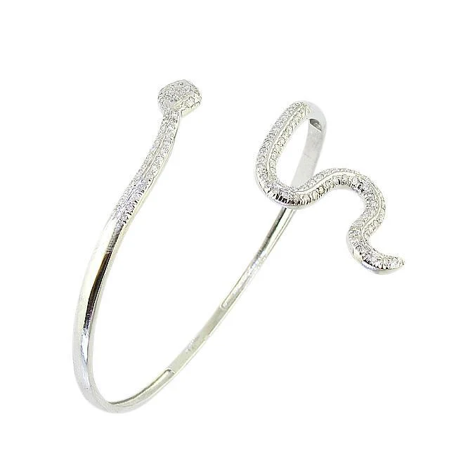 The Eliana Snake Adjustable Bangle Bracelet Round Cut Diamond Pave Set 14K White Gold - Image 4