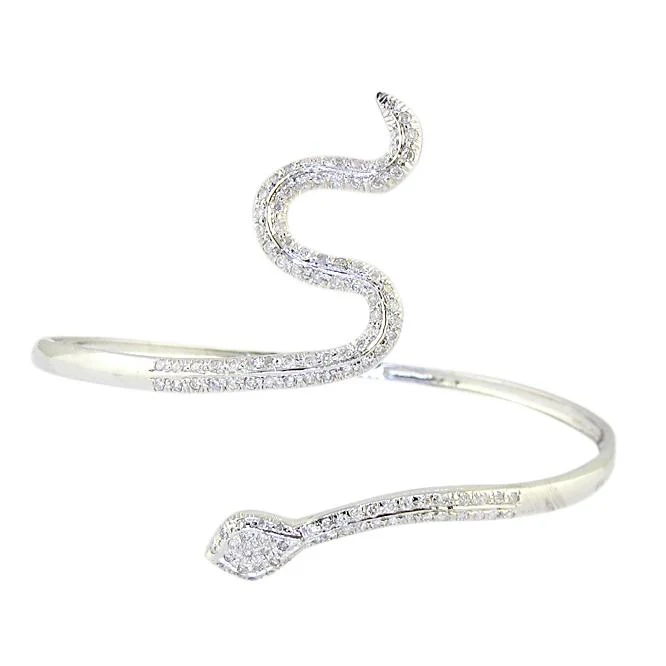 The Eliana Snake Adjustable Bangle Bracelet Round Cut Diamond Pave Set 14K White Gold - Image 5
