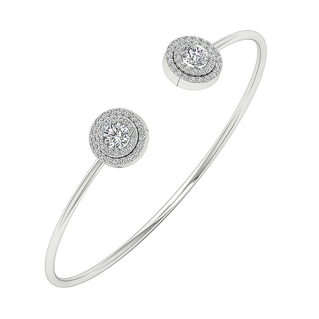 The Victoria Gorgeous Round Diamond Open Double Halo Bangle Bracelet Rose Gold - Image 2
