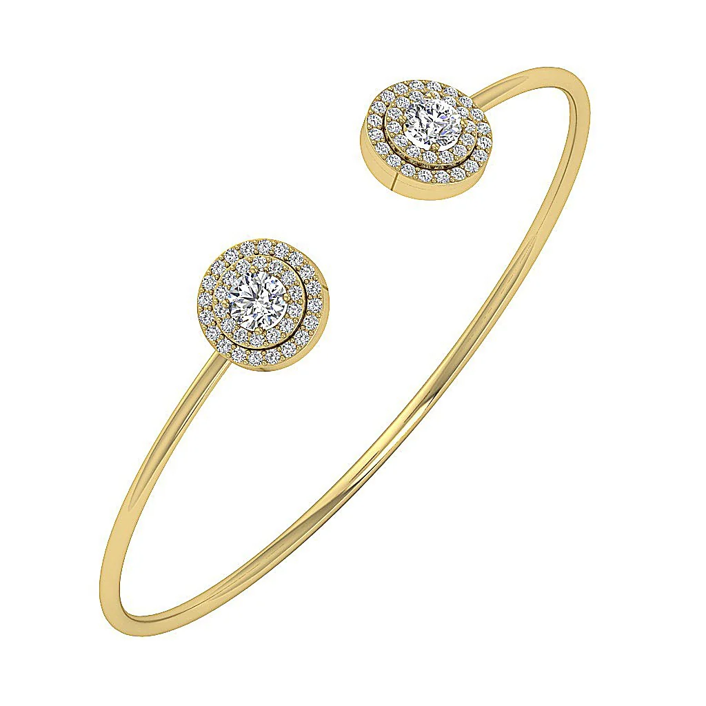The Victoria Gorgeous Round Diamond Open Double Halo Bangle Bracelet Rose Gold - Image 3