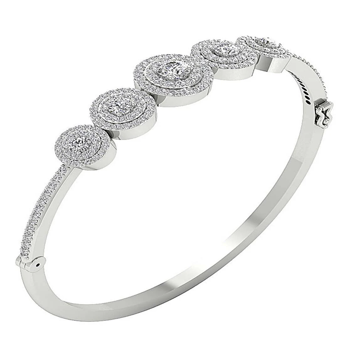 The Zoey Double Halo Sparkly Natural Diamond Bangle Bracelet 14k/18k Solid White Gold - Image 4