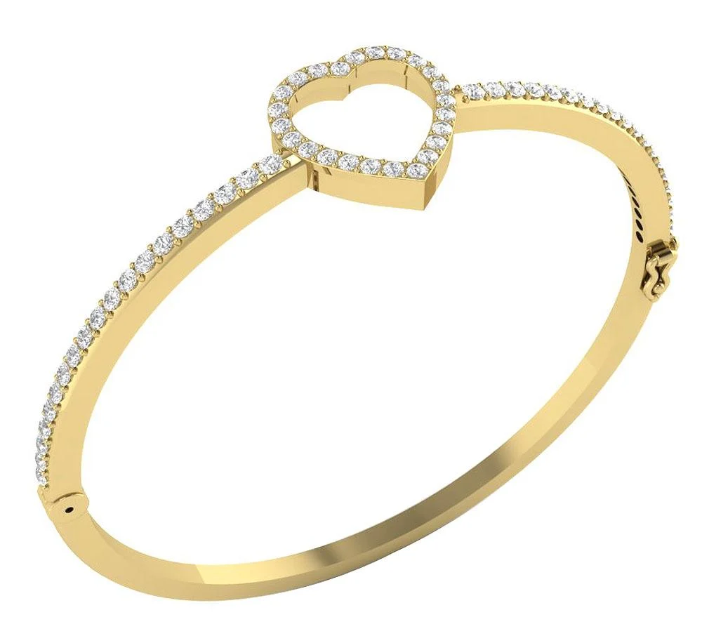 The Aria Heart Bangle Baracelet Round Natural Diamond White Yellow Rose Gold Prong Set - Image 3