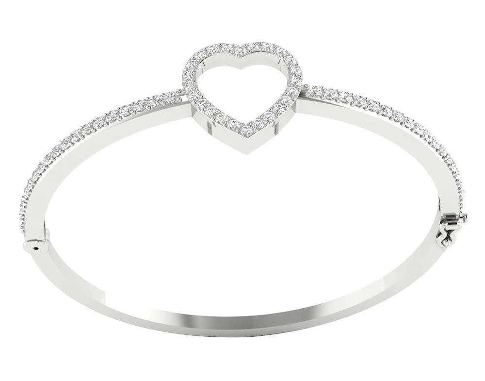 The Aria Heart Bangle Baracelet Round Natural Diamond White Yellow Rose Gold Prong Set - Image 5