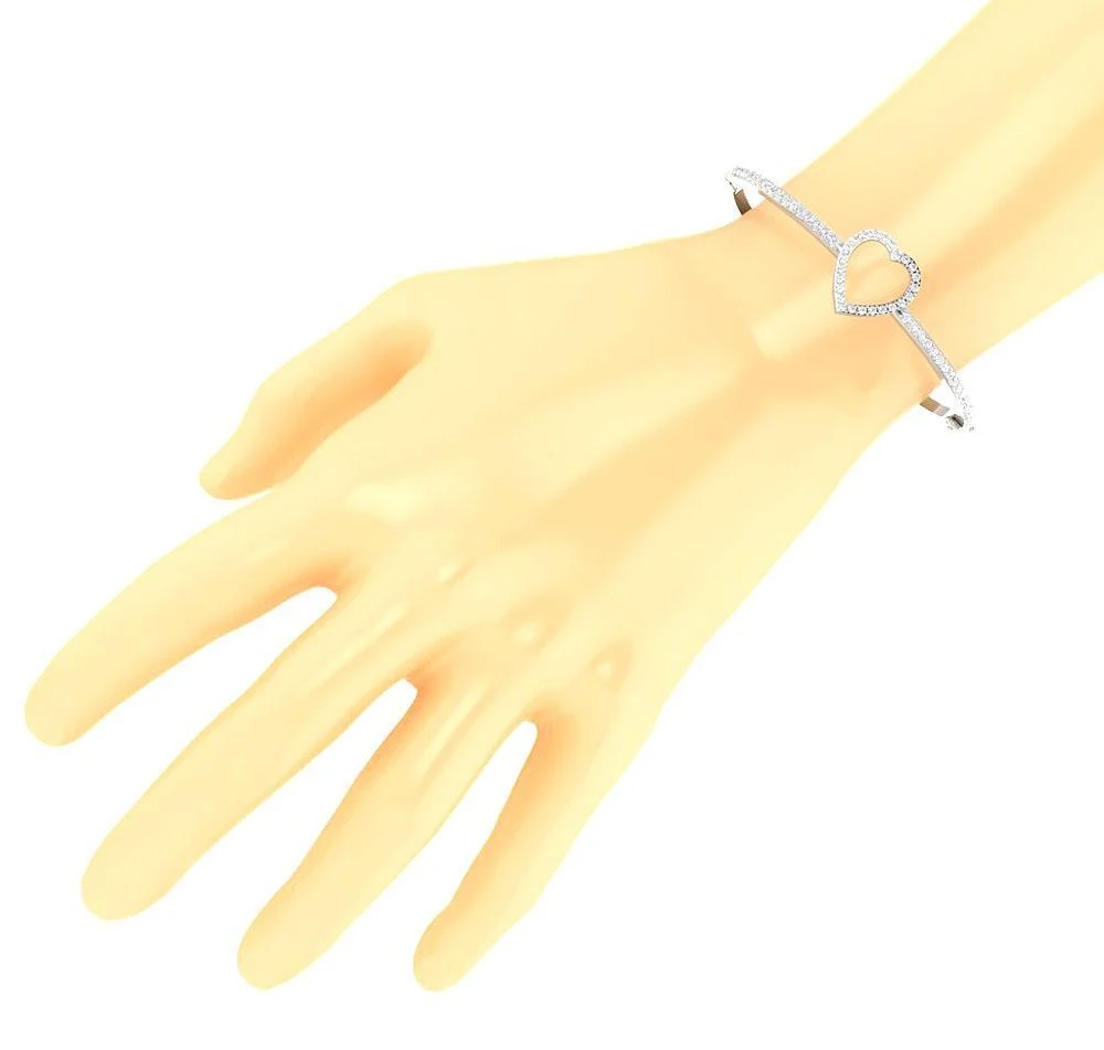 The Aria Heart Bangle Baracelet Round Natural Diamond White Yellow Rose Gold Prong Set - Image 7