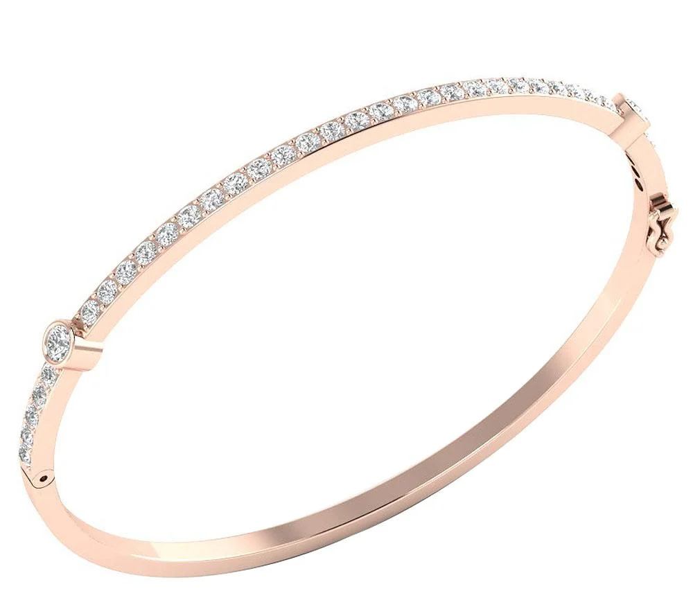 The Elena Elegant Natural Diamond Bangle Bracelet Prong & Bezel Set For Women - Image 3