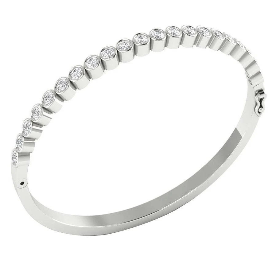 The Maya 1.85 Carat Round Cut Diamond Bangle White Gold Bezel Set For Het - Image 3