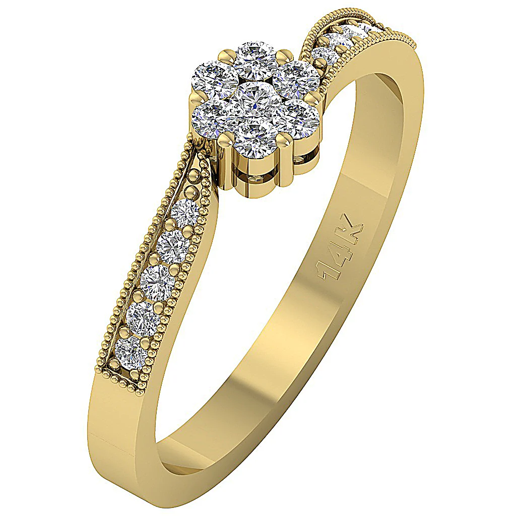 The Elizabeth Engagement Wedding Ring Natural Diamond 14K Solid Gold Pave Set