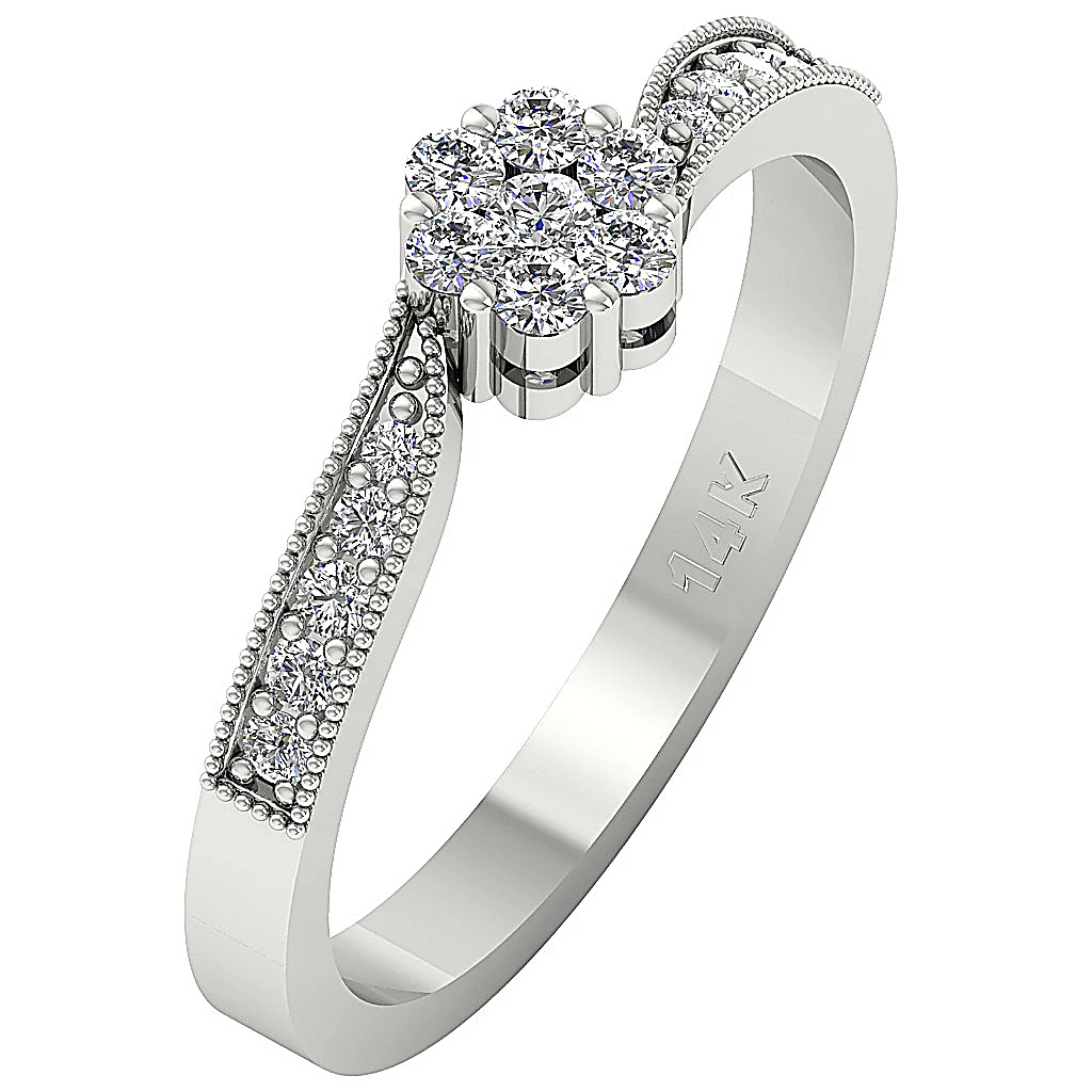 The Elizabeth Engagement Wedding Ring Natural Diamond 14K Solid Gold Pave Set - Image 3