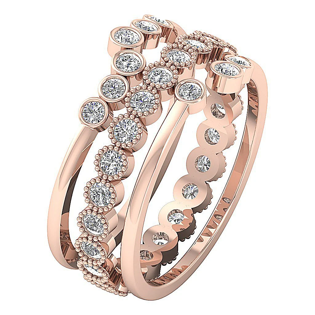 The Hailey 3 Engagement Ring Round Cut Diamond Bezel Set 14K Solid Gold 10.00MM - Image 3