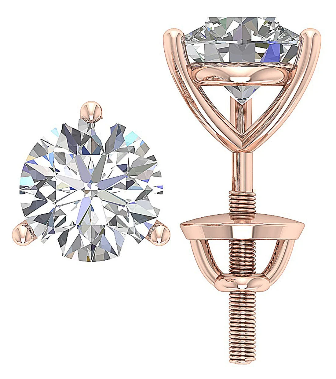 I1 H 3.25Ct Martini Set Solitaire Studs Earring Natural Diamond 14K Rose Gold - Image 7