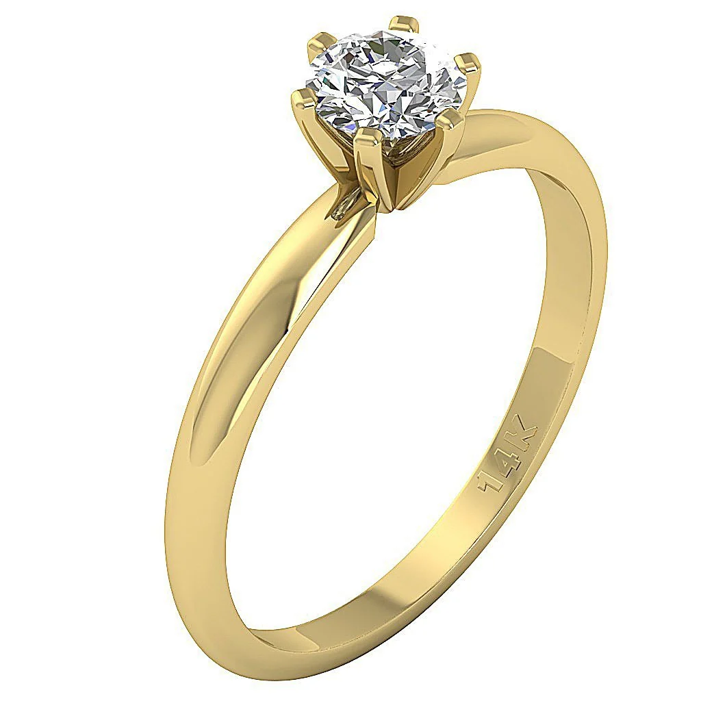 G Color 1/2 Carat Round Diamond Solitaire Ring in 14k Yellow Gold - I1/SI1