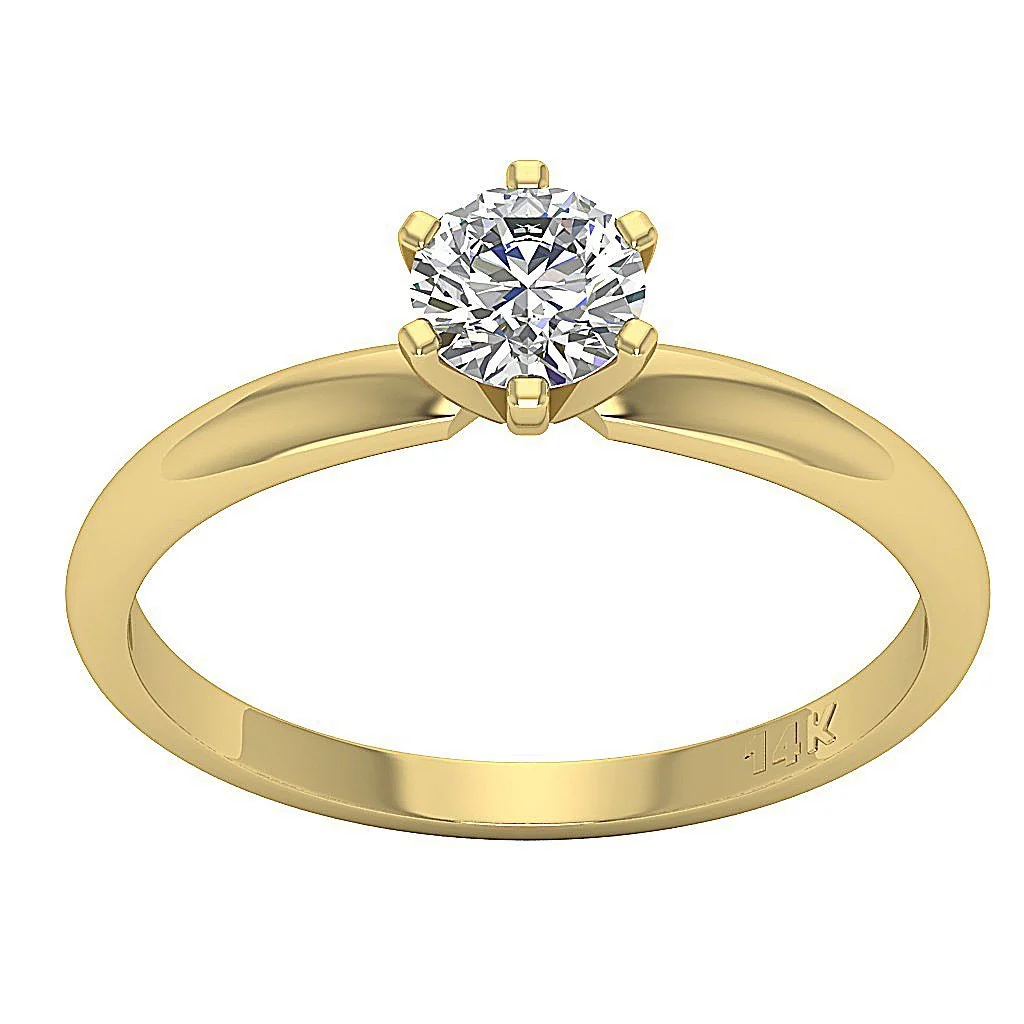 G Color 1/2 Carat Round Diamond Solitaire Ring in 14k Yellow Gold - I1/SI1 - Image 2