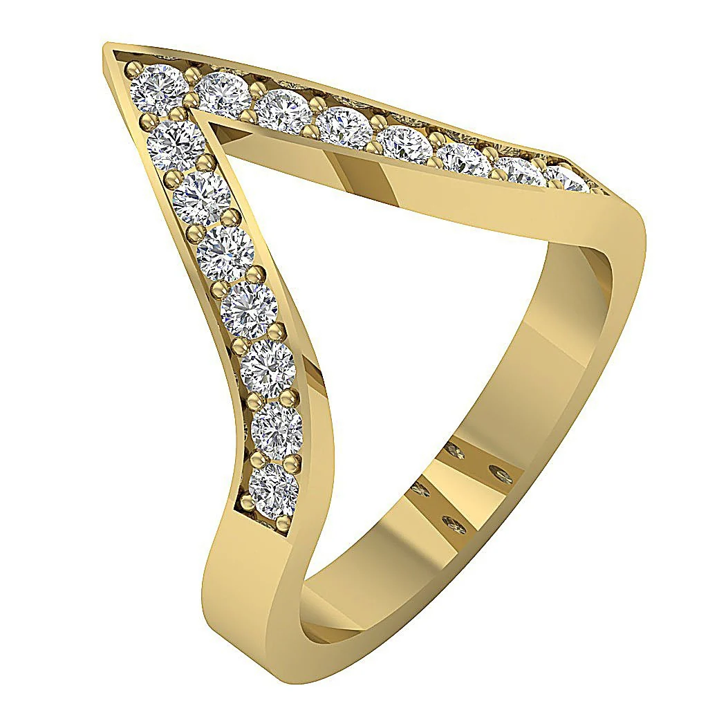 The Lydia Genuine Diamond V Shape Engagement Ring 14K Solid Gold Prong Set 16.30MM