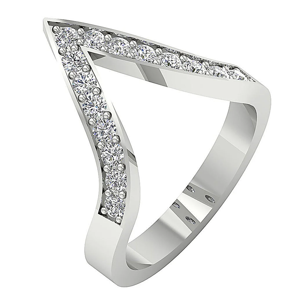 The Lydia Genuine Diamond V Shape Engagement Ring 14K Solid Gold Prong Set 16.30MM - Image 2