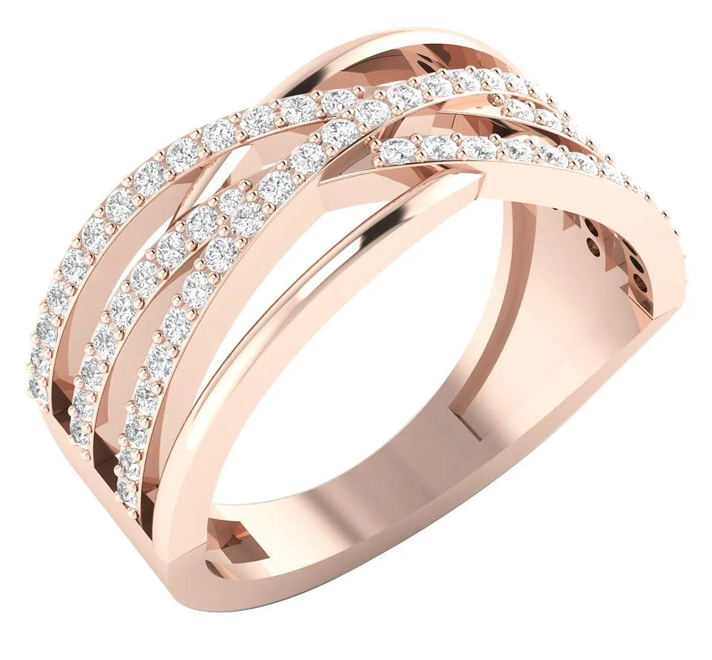 The Elena Genuine Diamond 14K Solid Gold Criss cross Wedding Ring Prong Set 8.95 MM - Image 3