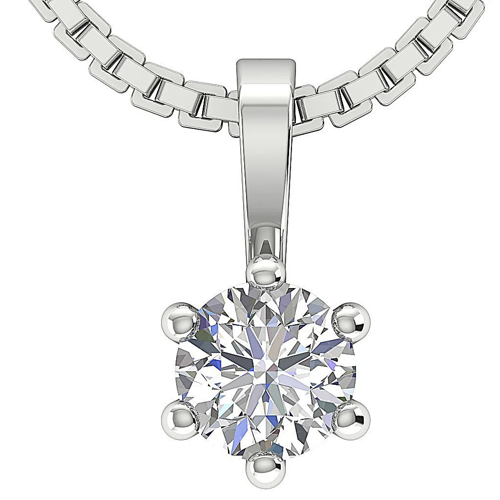 Elegant Solitaire Diamond Pendant Necklace I1/SI1 G 0.25Ct Six Prong Set  14K Yellow Gold - Image 3