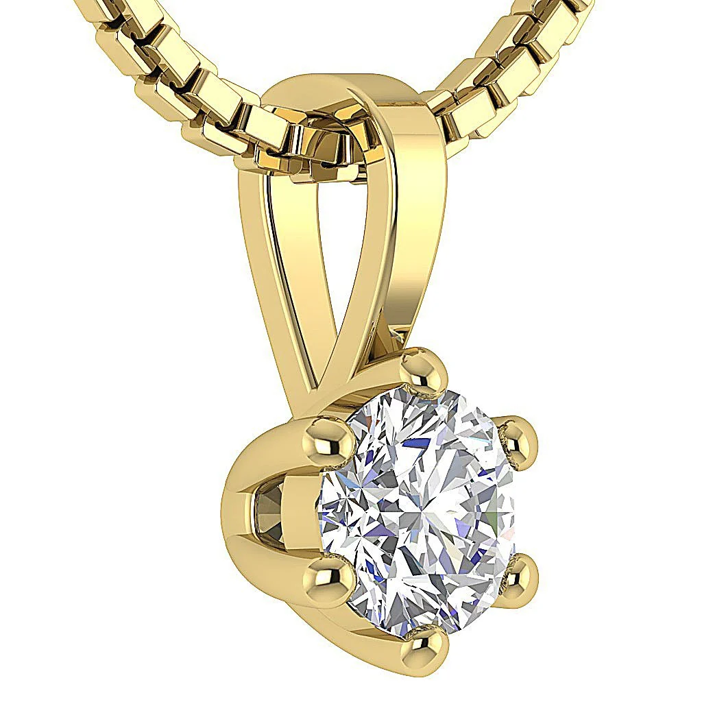 Elegant Solitaire Diamond Pendant Necklace I1/SI1 G 0.25Ct Six Prong Set  14K Yellow Gold - Image 5