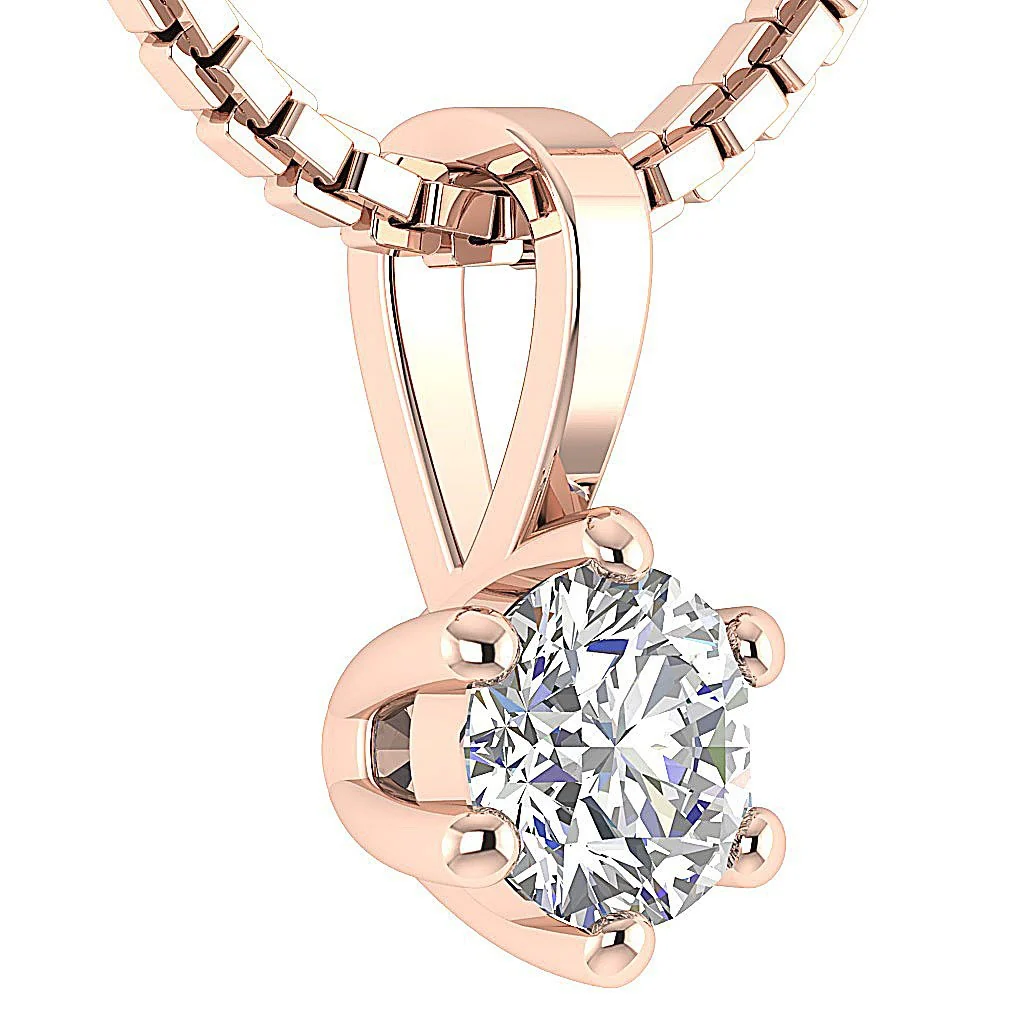 Elegant Solitaire Diamond Pendant Necklace I1/SI1 G 0.25Ct Six Prong Set  14K Yellow Gold - Image 4
