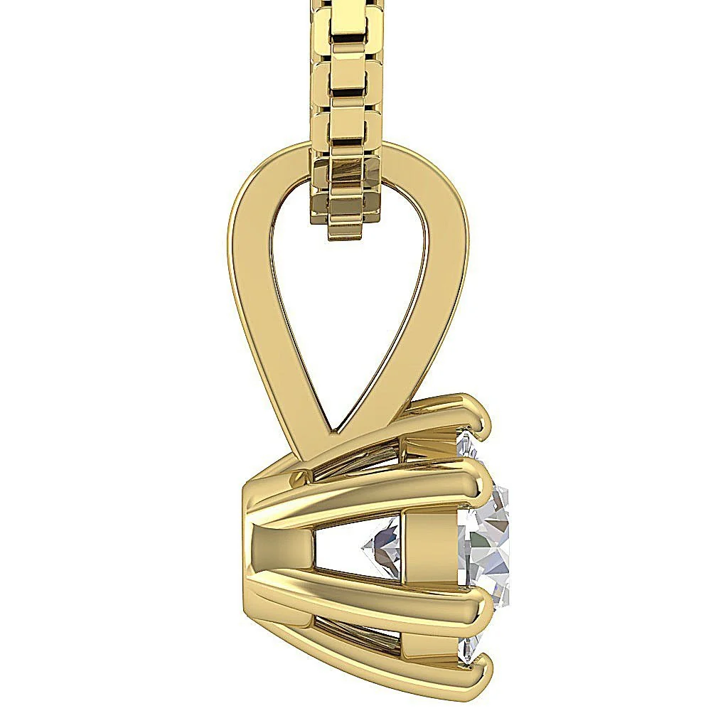 Elegant Solitaire Diamond Pendant Necklace I1/SI1 G 0.25Ct Six Prong Set  14K Yellow Gold - Image 8
