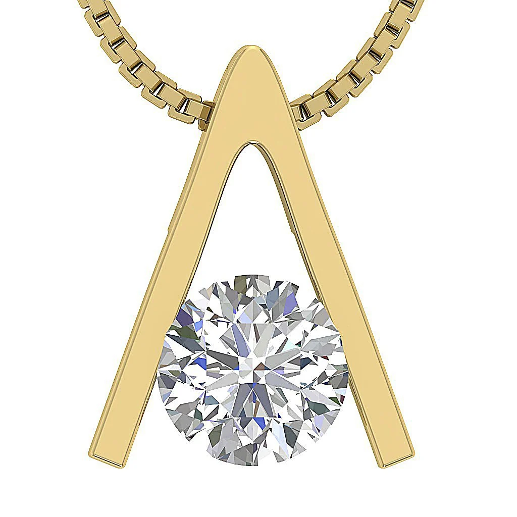 Lab Grown Diamond Solitaire Pendant Round Cut 14K Gold 0.50-1.00 CT Necklace