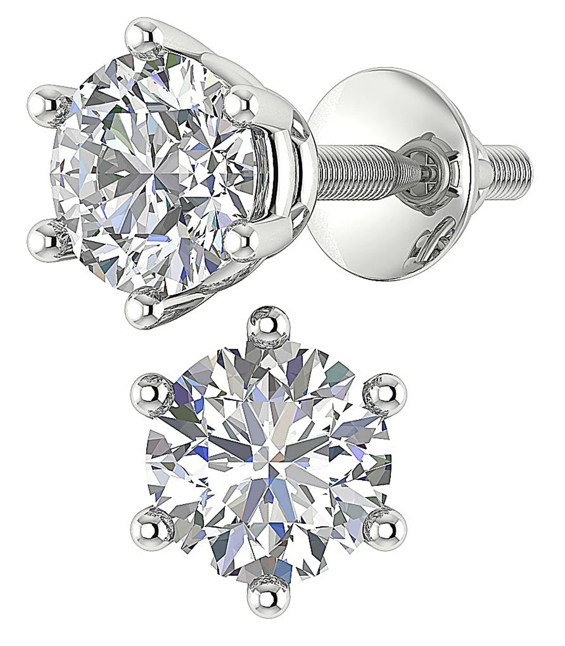 Lab Grown Diamond Solitaire Stud Earring VS F 3.00-4.00 Carat Six Prong Set 14K Yellow Gold - Image 2