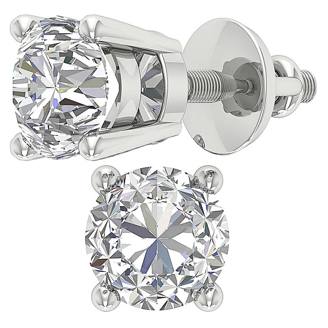 Lab Grown Diamond VS F 3.00-4.00 Carat 4 Prong Set Solitaire Stud Earring 14K White Gold
