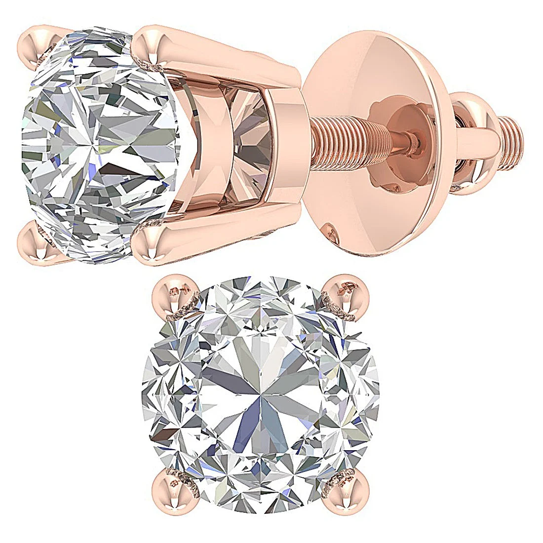 Lab Grown Diamond VS F 3.00-4.00 Carat 4 Prong Set Solitaire Stud Earring 14K White Gold - Image 3