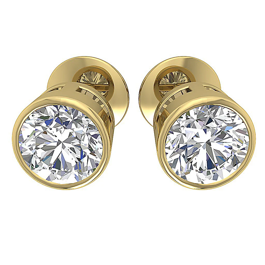 Lab Grown Solitaire Diamond VS F 3.00-4.00 Ct Stud Earring Bezel Set 14K Solid Yellow Gold - Image 4
