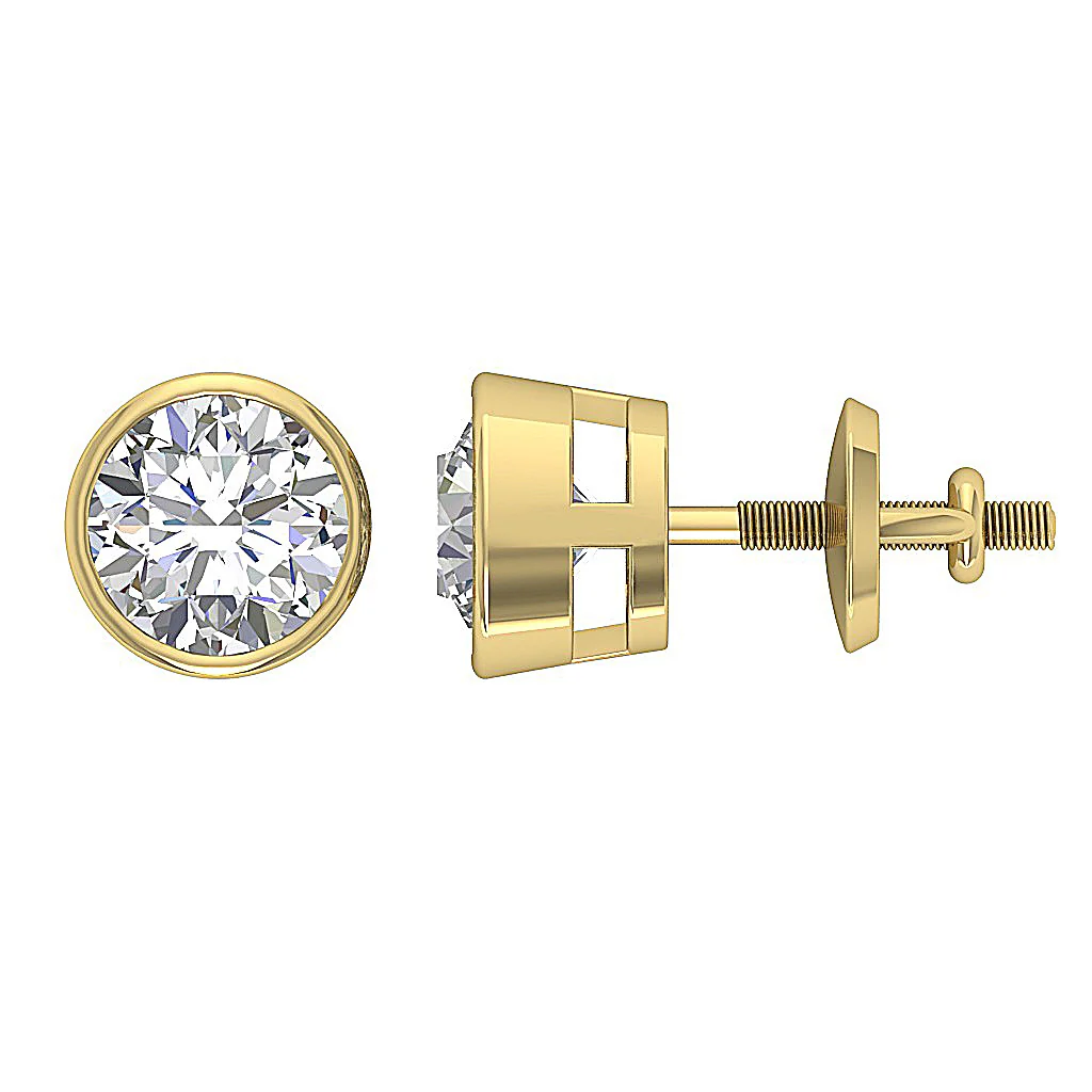 Lab Grown Solitaire Diamond VS F 3.00-4.00 Ct Stud Earring Bezel Set 14K Solid Yellow Gold - Image 8
