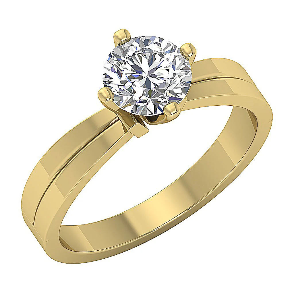 Graceful 4-Prong VS F 1.50-2.50 Carat  Lab-Grown Solitaire Diamond Ring Tapered 14K Gold Band