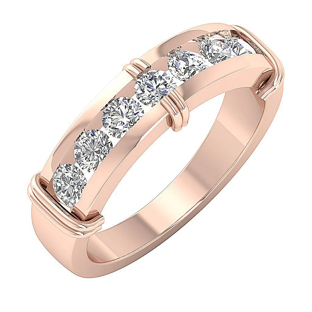 The Aurora 7 Stone Mens Engagement Ring Natural Diamond Channel Set 14k Rose Gold 6.35MM