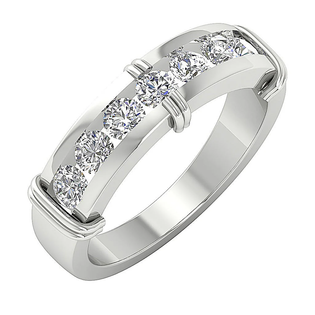 The Aurora 7 Stone Mens Engagement Ring Natural Diamond Channel Set 14k Rose Gold 6.35MM - Image 2