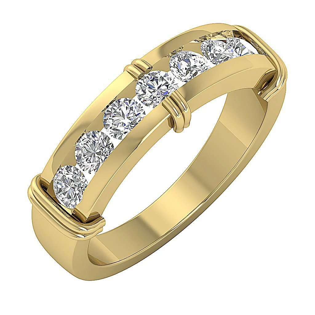 The Aurora 7 Stone Mens Engagement Ring Natural Diamond Channel Set 14k Rose Gold 6.35MM - Image 3