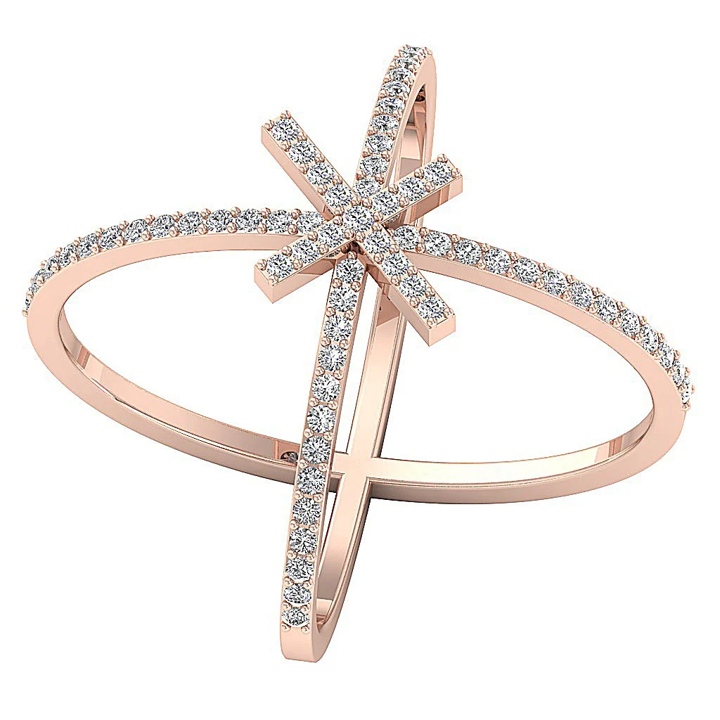 The Genesis Criss Cross Prong Set Designer Anniversary Ring Round Diamond 14k Yellow Gold 23.00 MM - Image 3