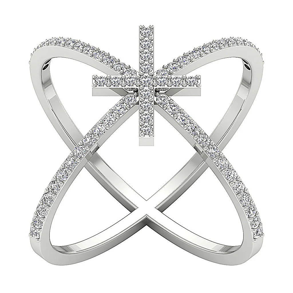 The Genesis Criss Cross Prong Set Designer Anniversary Ring Round Diamond 14k Yellow Gold 23.00 MM - Image 5