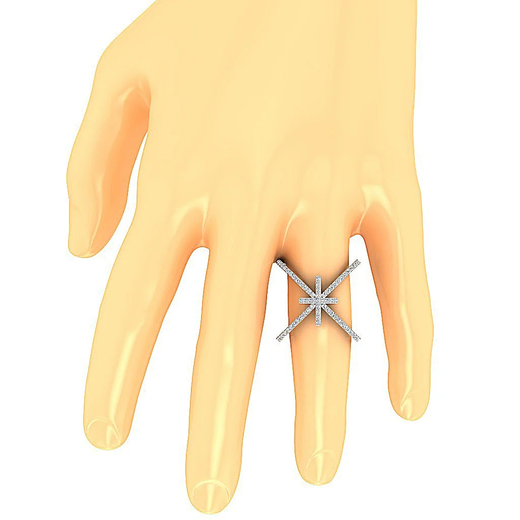 The Genesis Criss Cross Prong Set Designer Anniversary Ring Round Diamond 14k Yellow Gold 23.00 MM - Image 7