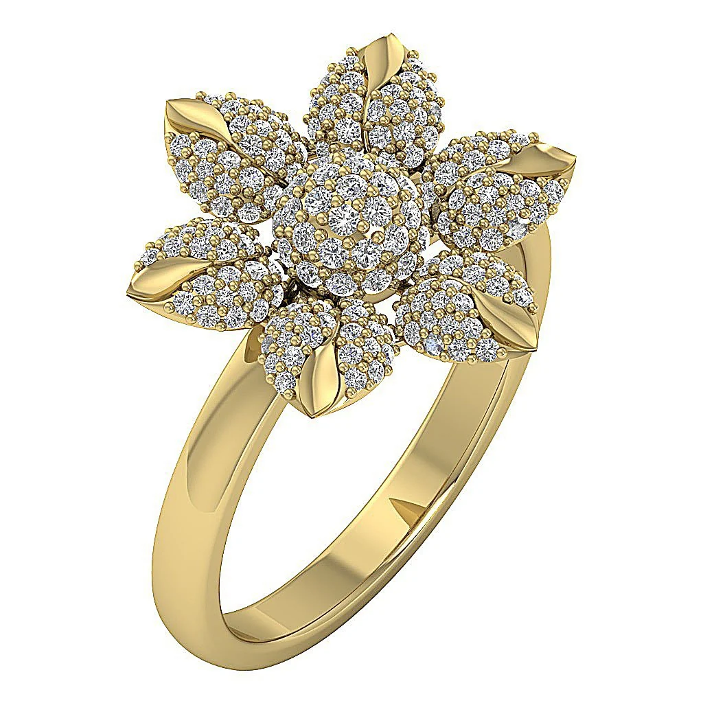 The Ayla Prong Set Flower Designer Engagement Ring Natural Diamond 14K Yellow Gold 17.50 MM