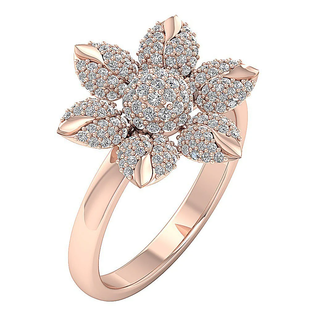 The Ayla Prong Set Flower Designer Engagement Ring Natural Diamond 14K Yellow Gold 17.50 MM - Image 3